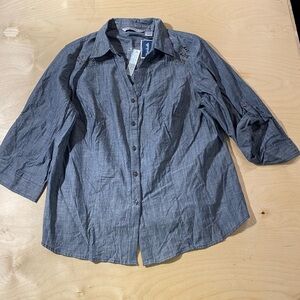 Signature by Larry Levine Blue Gray Button-Up Blouse 3X (GO)